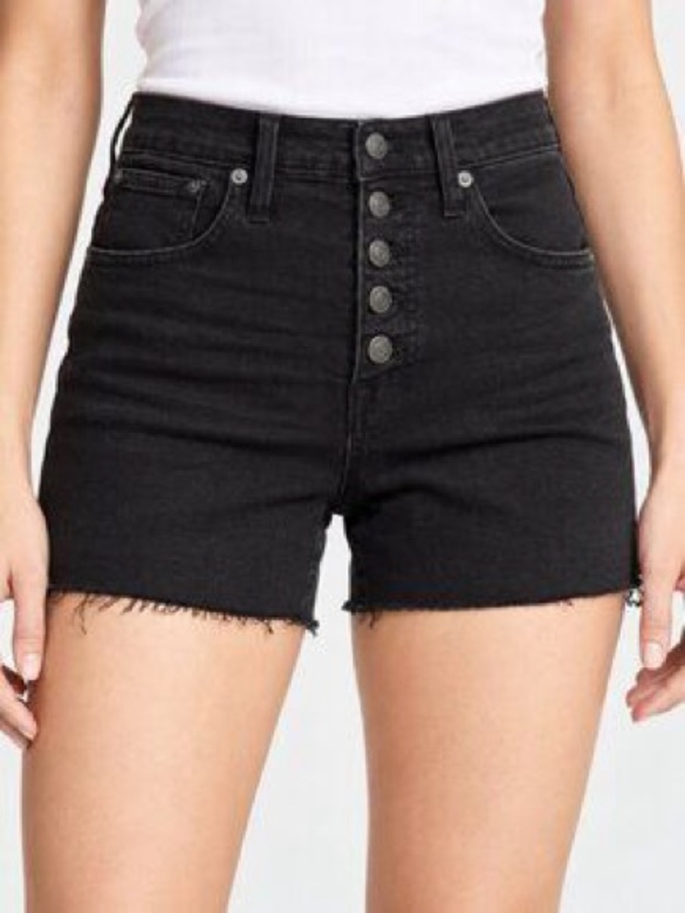 NWT Madewell High-Rise Faded Black Button-Front Denim Cut Off Boy Shorts 28